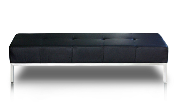 Long black leather seating bench.
